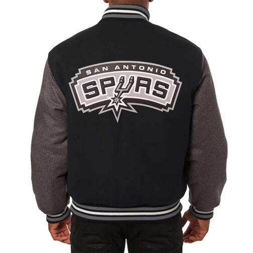 San Antonio Spurs Charcoal/Black Varsity Wool Jacket - Image 2