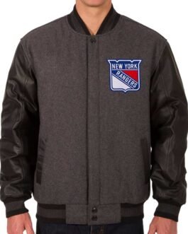 Charcoal/Black NY Rangers Two Hit Varsity Jacket