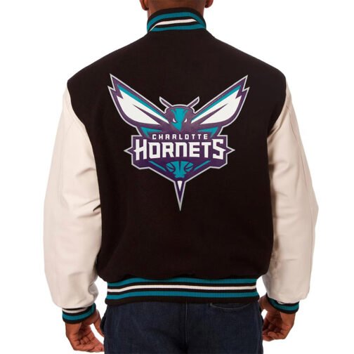 Charlotte Hornets Black and White Varsity Jacket - Image 2