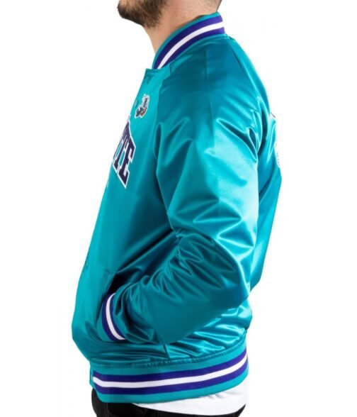 Lightweight Charlotte Hornets Teal Satin Jacket - Image 4