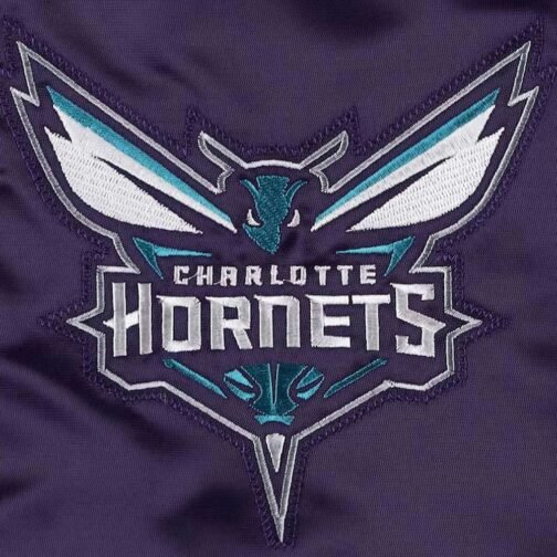 Charlotte Hornets Force Play Purple Varsity Satin Jacket - Image 4