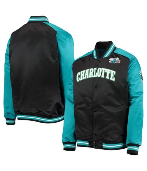 Charlotte Hornets Black and Teal Hardwood Classics Reload 3.0 Jacket - Image 3