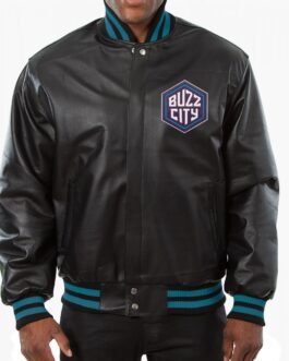Varsity Charlotte Hornets Black Leather Jacket