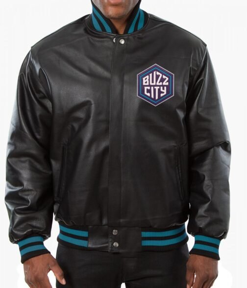 Varsity Charlotte Hornets Black Leather Jacket