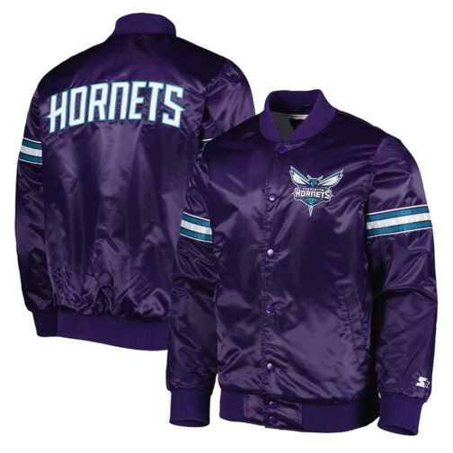 Charlotte Hornets Pick & Roll Purple Satin Jacket - Image 3