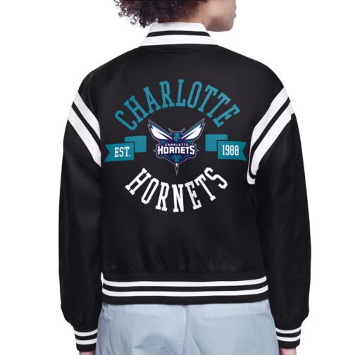 Charlotte Hornets Printed Logo Varsity Satin Jacket - Image 3