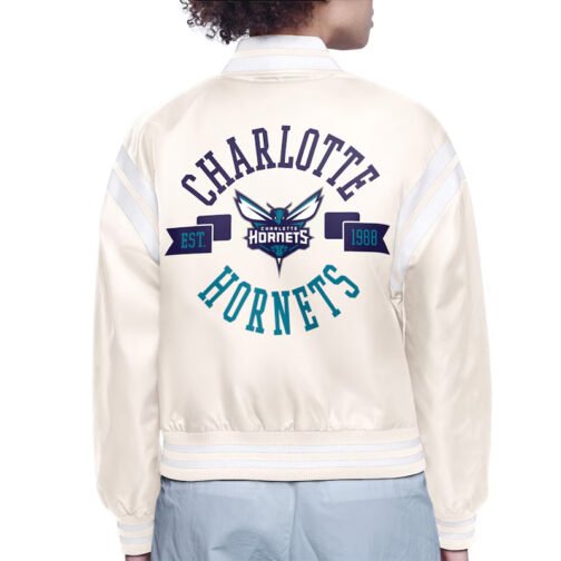 Charlotte Hornets Printed Logo Varsity Satin Jacket - Image 4