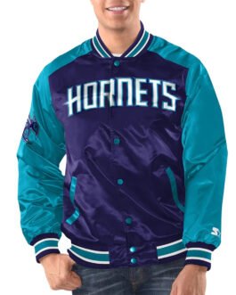 Purple/Teal Charlotte Hornets Renegade Varsity Satin Jacket