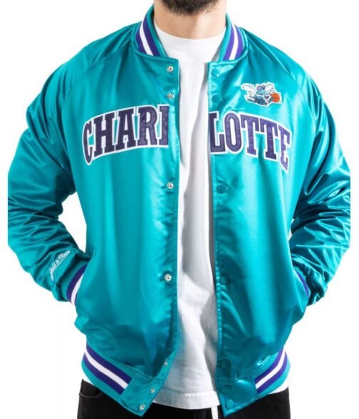 Lightweight Charlotte Hornets Teal Satin Jacket - Image 3