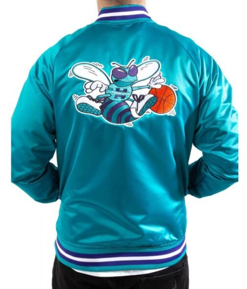 Lightweight Charlotte Hornets Teal Satin Jacket - Image 2