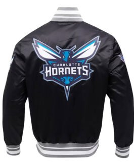 Charlotte Hornets Script Tail Black Satin Jacket