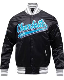 Charlotte Hornets Script Tail Black Satin Jacket