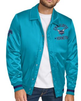 Charlotte Hornets Stitch Applique Teal Satin Jacket