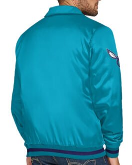 Charlotte Hornets Stitch Applique Teal Satin Jacket