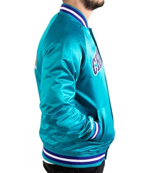 Lightweight Charlotte Hornets Teal Satin Jacket - Image 5