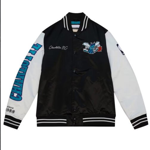 Black/White Team Origins Charlotte Hornets Satin Jacket