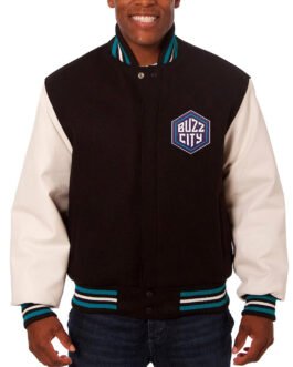 Charlotte Hornets Black and White Varsity Jacket
