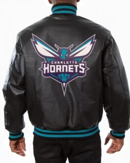 Varsity Charlotte Hornets Black Leather Jacket