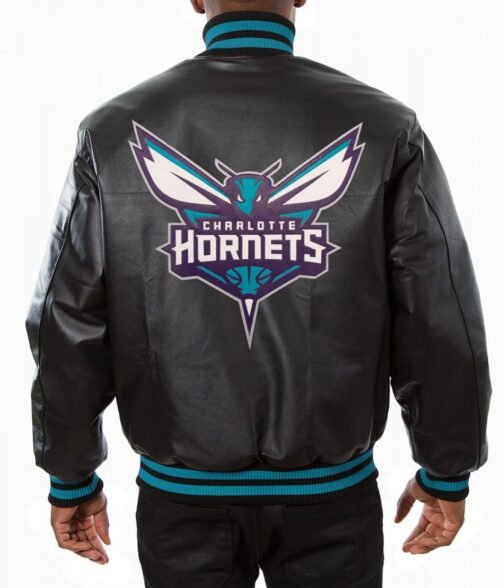 Varsity Charlotte Hornets Black Leather Jacket - Image 2