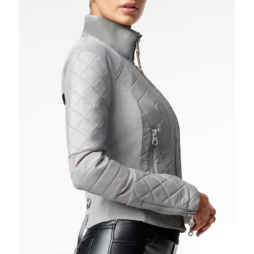 Dakota Kai WWE Pay-Per-View Gray Moto Leather Jacket - Image 5