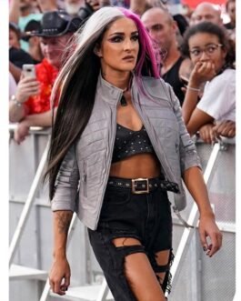 Dakota Kai WWE Pay-Per-View Gray Moto Leather Jacket