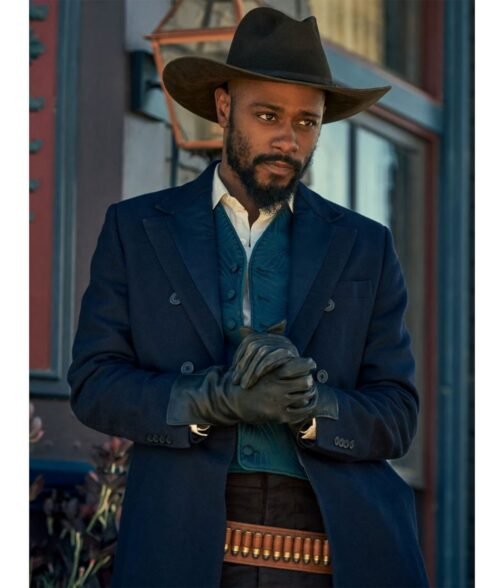 Lakeith Stanfield The Harder They Fall Double Breasted Blue Coat