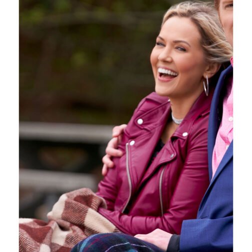 Chesapeake Shores Emilie Ullerup Biker Burgundy Leather Jacket - Image 4