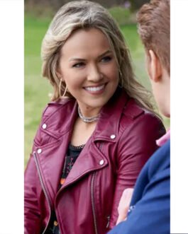 Chesapeake Shores Emilie Ullerup Biker Burgundy Leather Jacket