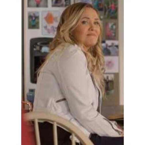 Emilie Ullerup Chesapeake Shores White Biker Leather Jacket - Image 6