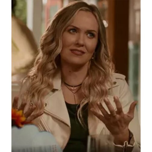Emilie Ullerup Chesapeake Shores White Biker Leather Jacket - Image 5