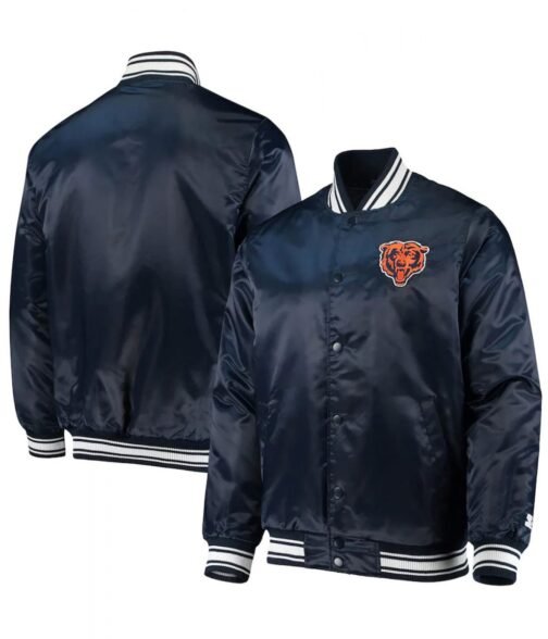 Chicago Bears Locker Room Bomber Blue Satin Jacket - Image 3