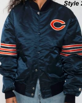 Chicago Bears Navy Blue Bomber Satin Jacket