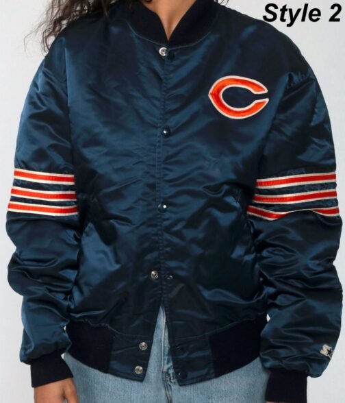 Chicago Bears Navy Blue Bomber Satin Jacket - Image 2