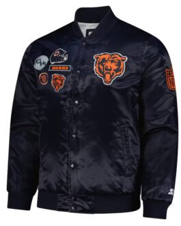 Chicago Bears Exclusive Navy Varsity Satin Jacket