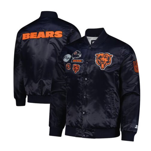 Chicago Bears Exclusive Navy Varsity Satin Jacket - Image 3