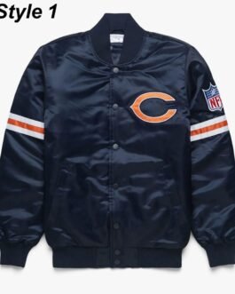 Chicago Bears Navy Blue Bomber Satin Jacket