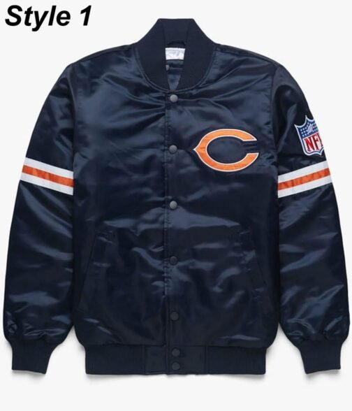 Chicago Bears Navy Blue Bomber Satin Jacket