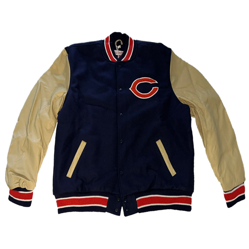 Chicago Bears Navy Blue and Off White Letterman Jacket - Image 4