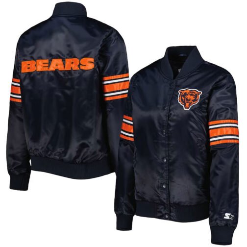 Navy Chicago Bears Line Up Varsity Satin Jacket - Image 3