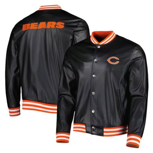 Chicago Bears Metallic Black Leather Jacket - Image 3