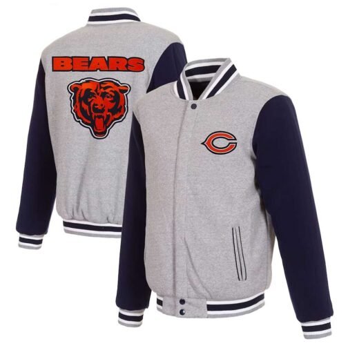Chicago Bears Navy and Gray Varsity Wool Jacket - Image 3