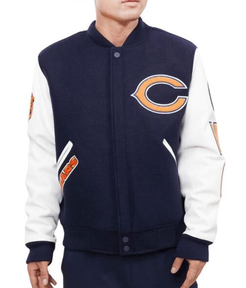 Chicago Bears Letterman Navy Blue/White Jacket