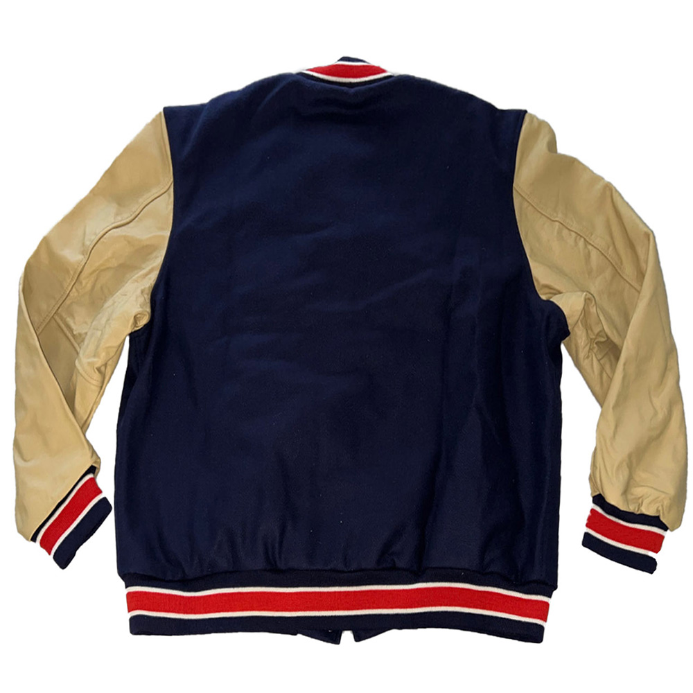 Chicago Bears Navy Blue and Off White Letterman Jacket - Image 5