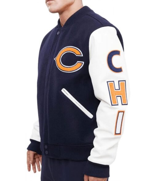 Chicago Bears Letterman Navy Blue/White Jacket - Image 3