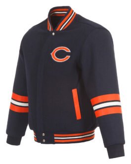 Chicago Bears Striped Navy Varsity Wool Jacket