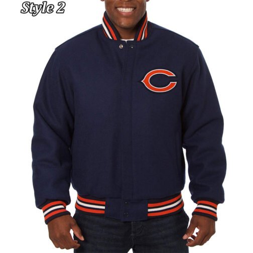 Chicago Bears Letterman Wool Navy Blue Jacket - Image 2