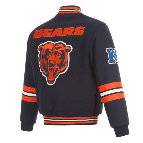 Chicago Bears Striped Navy Varsity Wool Jacket - Image 2
