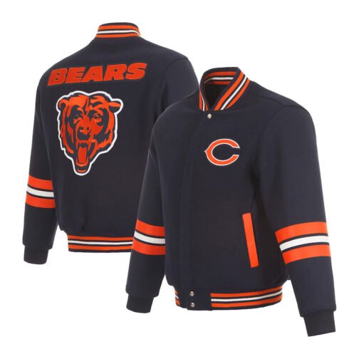 Chicago Bears Striped Navy Varsity Wool Jacket - Image 3
