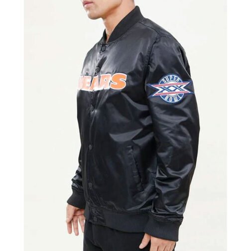 Chicago Bears Super Bowl XX Black Satin Jacket - Image 4