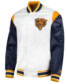 White/Navy Throwback Warm Up Pitch Chicago Bears Satin Jacket